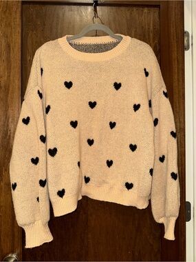 Womens Tan Heart Pattern Sweater